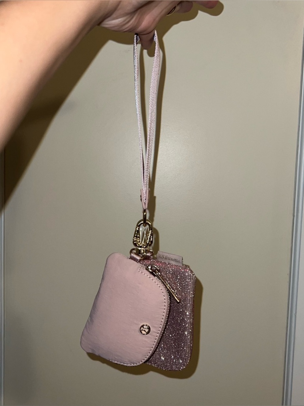 NWT Lululemon Dual Pouch Wristlet in Pink Champagne and Pink Berry Gold